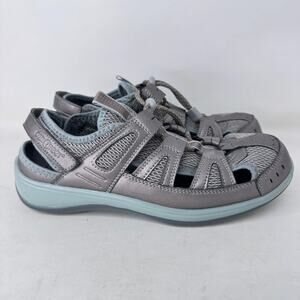 Orthofeet Womens‎ Sandals Verona Heel Strap Arch Support Pewter Blue 9.5 D Wide
